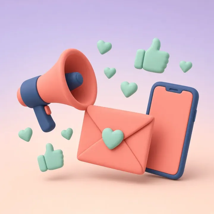 Een klei-megafoon met een envelop en een hartje erboven.