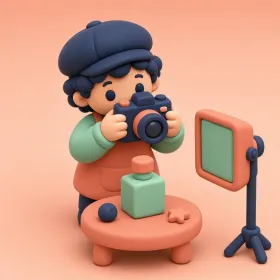 Klei-illustratie van productfoto's en teksten die klaarliggen voor een webshop.