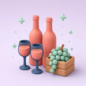 Een klei-wijnfles en twee glazen naast een tablet met een wijnwebshop.